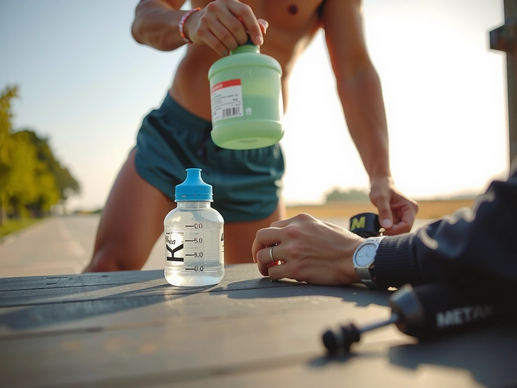 Athlète préparant ses bouteilles d'hydratation